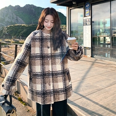 新款毛呢外套配围脖格子大衣7325-P230-K318，女装毛呢外套，2C109
