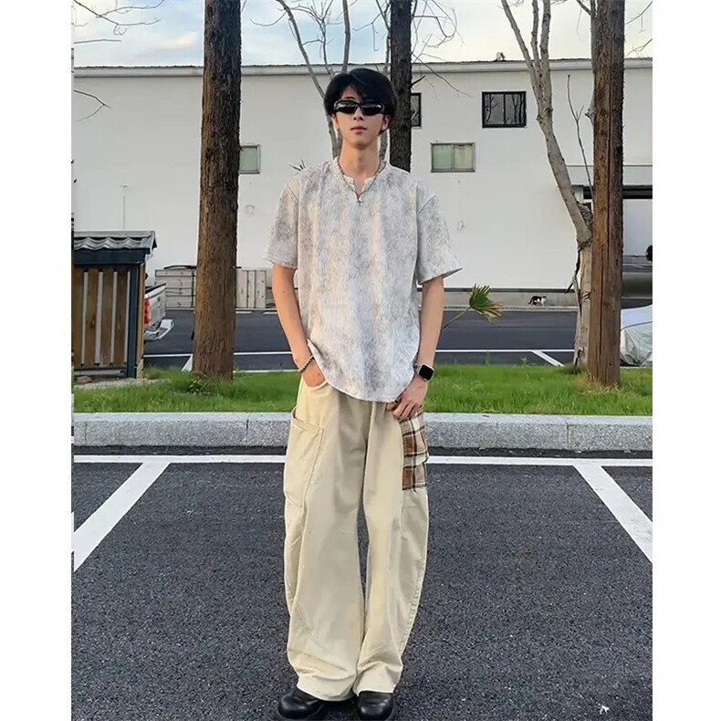 扎染肌理感重磅V领冰感短袖t恤男女夏季吸汗衣服潮牌宽松凉感半袖,男装背心/马甲,星座1210-1