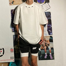 抖音得物品质二开240克宽松纯棉美式高街痞帅潮牌金属装饰短袖T恤，男装T恤，电商A486