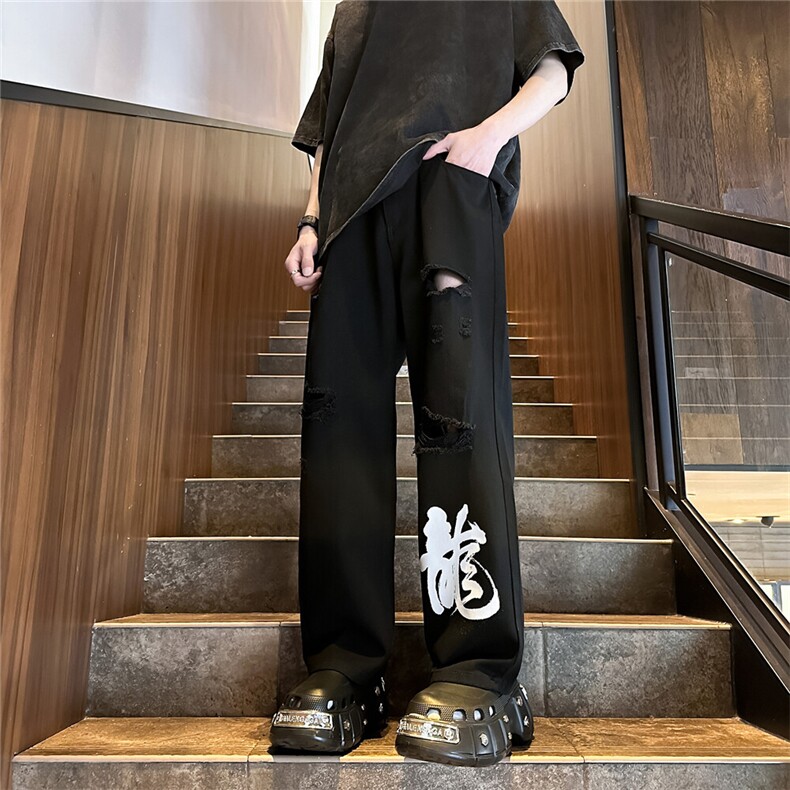 k1079-p55-控78M-5XL现货oversizecleanfit显瘦黄泥牛仔裤破洞,男装牛仔裤,星座116