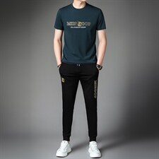 休闲运动套装男夏季新款上衣圆领短袖t恤休闲长裤子两件套，男装休闲套装，电商B212（原钱塘6029）