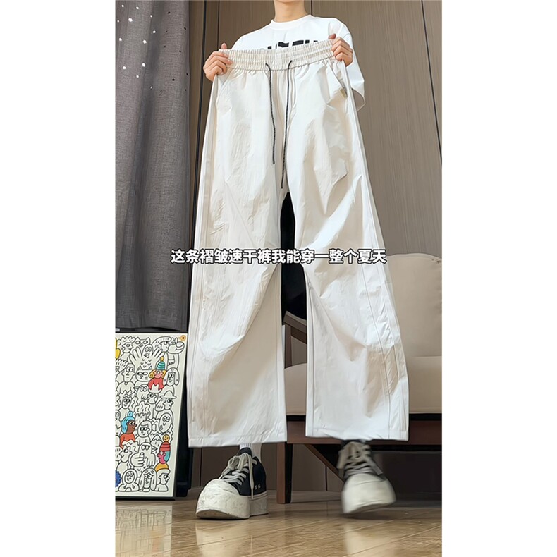 港风细格纹三杠织带褶皱设计大码M-5XL速干休闲裤CK78059P55控88,男装休闲裤,星座226-1