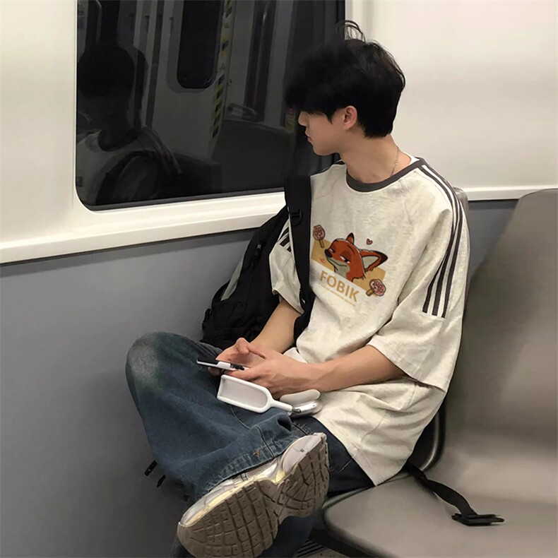 夏季美式高街重磅纯棉三条杠织带撞色男女短袖T恤ZD580-特P30,男装T恤,电商A486