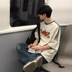 夏季美式高街重磅纯棉三条杠织带撞色男女短袖T恤ZD580-特P30，男装T恤，电商A486