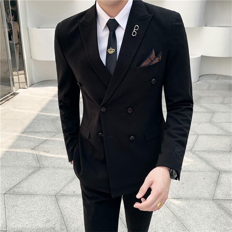 秋冬新款男士刺绣英伦西服套装双排扣西装两件套A470-TZ28,男装西服套装,电商A207