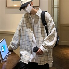 2025春秋季格子衬衫男潮流港风帅气厚款衬衣外套上衣DX131P55，男装衬衫，电商B413-1