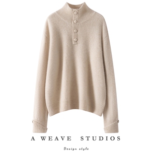 慵懒气质半高领山羊绒衫女落肩厚毛衣2025秋冬新款针织套头羊毛衫图片