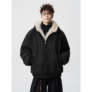 现货螺纹拼接座山雕棉服美式连帽重磅情侣外套A170-M911-P138图片