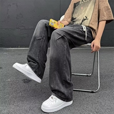 复古水洗做旧宽松直筒裤港风ins拖地阔腿牛仔裤子N7789，男装牛仔裤，星座1116A-1（原606A）