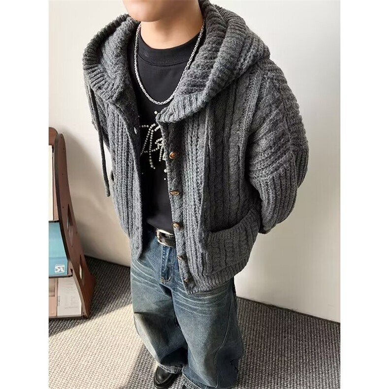 自家图现货毛衣开衫慵懒风连帽针织衫外套XZ212-QMY5801-P72,男装针织衫/毛衣,星座212