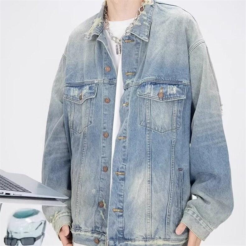 潮ins高街水洗做旧牛仔外套男刮破烂宽松休闲夹克春秋小众设计,男装工装外套,星座218-1（原230）