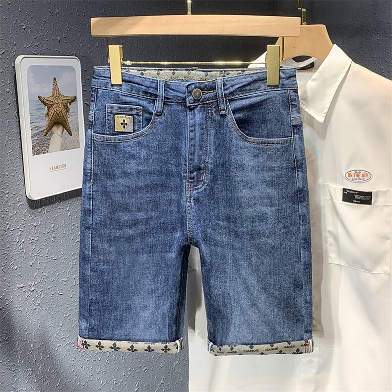 抖音直播夏季牛仔短裤男高端刺绣弹力YKK拉链休闲五分裤DK871-P60,男装牛仔裤,星座1207-1