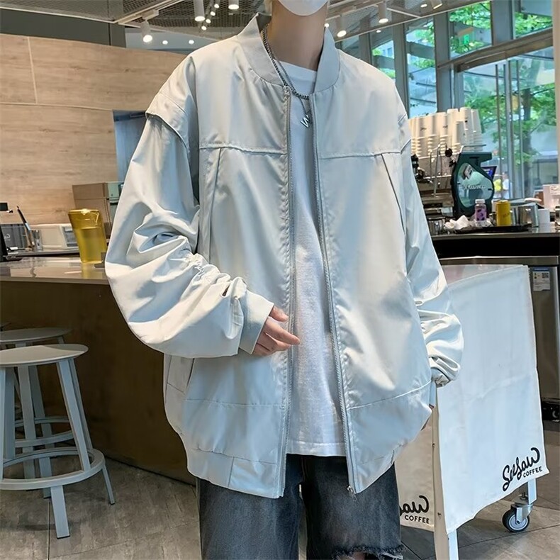 纯色拉链工装飞行员夹克棒球服男士外套春秋款情侣衣服潮6601P63,男装夹克,星座410-2