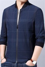 商务休闲夹克男2023春季棒球领格子外套简约爸爸装新款上衣，男装夹克，电商B212（原钱塘6029）