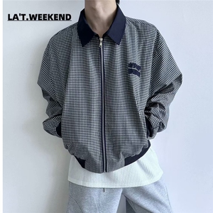 美式黑白千鸟格纹短外套男秋季新款休闲夹克潮JK727-P60图片