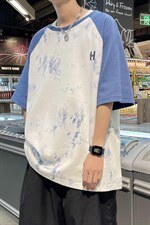 新款夏季短袖珠地面料宽松刺绣印花假两件男士T恤ZDY3414-P50图片