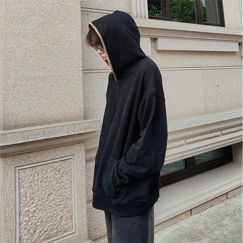 抖音得物高品质二开25秋冬美式重磅宽松纯色连帽贝壳刺绣卫衣W63,男装卫衣,电商A486-1