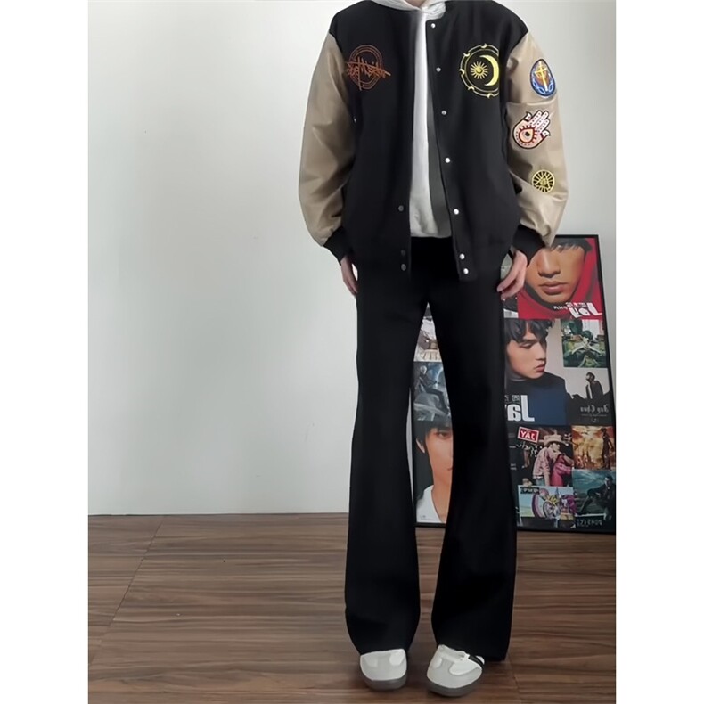 W10811-P35网图现货美式高街廓形西裤休闲裤直筒微喇裤子,男装西裤,星座1608