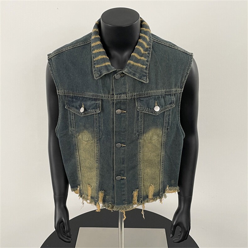 美式做旧水洗破洞牛仔马甲夏季新款机能无袖叠穿外套，男装背心/马甲，星座410-6（原星座1304-1）