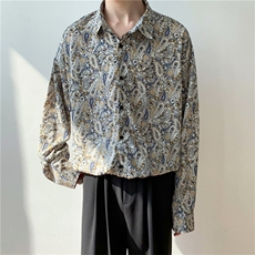 夏威夷花衬衫男长袖港风潮牌ins夏薄款外套宽松翻领衬衣W964-P28，男装衬衫，星座512-2