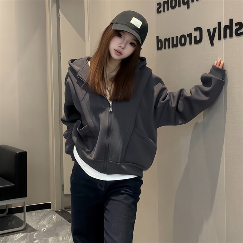 抖音得物高品质二开25秋冬美式重磅宽松结构设计连帽卫衣外套W78,男装卫衣,电商A486