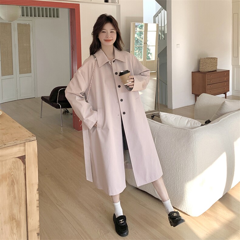 紫色气质文艺范中长款风衣外套女2025春季新款设计感简约宽松大衣,女装风衣,2C217