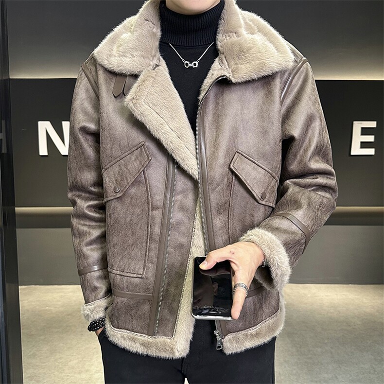 店主风新款皮毛一体男士保暖外套加厚翻领夹克棉衣8905-p255,男装棉衣,星座815-1（原A203A）