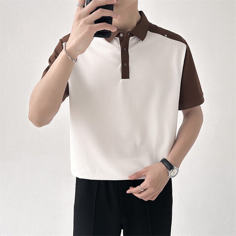 夏季男短袖Polo衫上衣翻领T恤双拼色6382-P55,男装T恤,星座1012-1