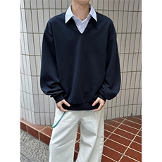 高级感假两件美式知识分子条纹V领复古卫衣男C64136-TP4079，男装卫衣，电商A102