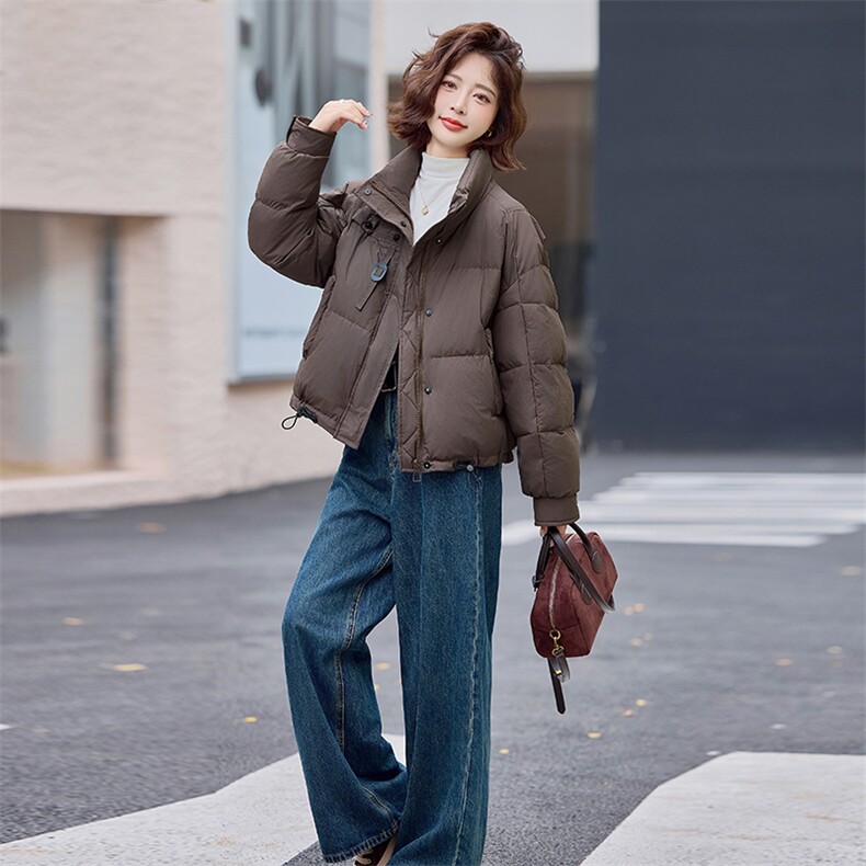 美拉德洋气时尚短款连帽羽绒服女2025秋冬季新款小个子白鸭绒外套,女装羽绒服,E百度