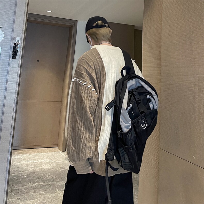 秋季新款港风美式潮牌宽松百搭拼色套头圆领毛衣男insMY1496-P50,男装针织衫/毛衣,星座313A(原308A-2)
