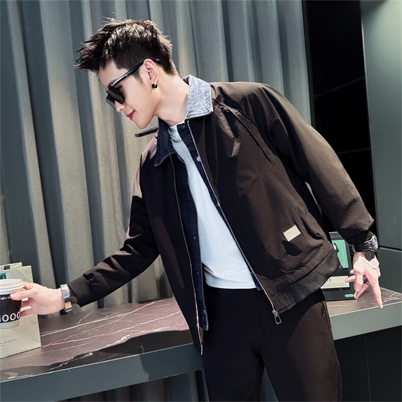 J9299-P118控158春秋季男假两件叠穿牛仔拼接外套2025新款男装上,男装工装外套,星座102A（原电商D309-1）