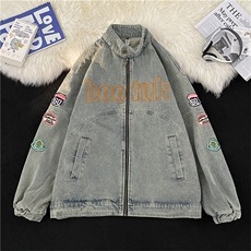 复古机车风牛仔外套男女春秋款刺绣重工潮牌宽松夹克JK01216-P70，男装夹克，星座308B-1