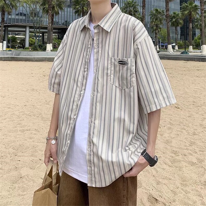 复古冰丝条纹短袖衬衫HC84P30,男装衬衫,星座1116-2