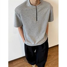 夏季新款短袖半拉链圆领短袖美式休闲重磅纯色方格T恤潮男，男装T恤，星座410-6（原星座1304-1）