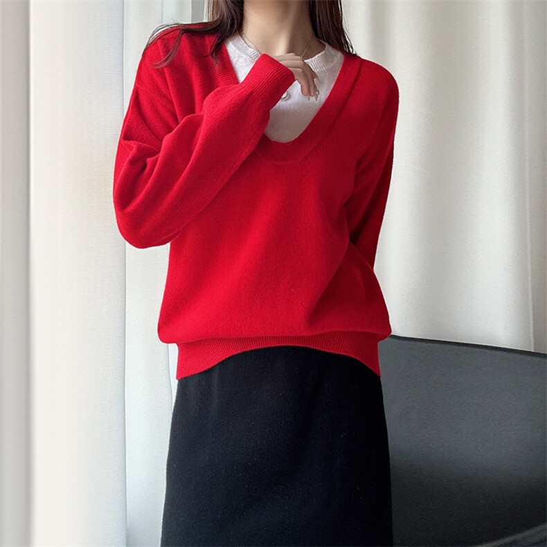 羊范2025春季新款羊毛针织衫女圆领假两件拼色洋气百搭毛衣,女装羊毛衫,臻纶羊绒