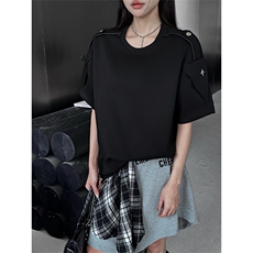 DP00337-P38美式垫肩设计感短袖T恤女2025夏季新款宽松工装上衣，男装T恤，电商C233
