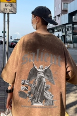 B239-1130-P38欧美式天使雕像印花复古水洗做旧落肩袖短袖T恤，男装T恤，星座514-2(原B239)