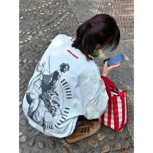 T0758-P25 夏季纯棉印花嘻哈短袖上衣 男女同款学生宽松T恤图片