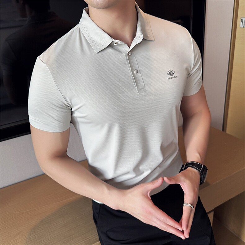 2025夏季高品质冰丝无痕短袖T恤翻领Polo衫756-P73,男装T恤,电商D342