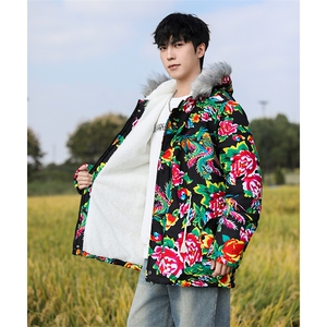 Q1中款男女羊羔毛领新中式团队表演出汉服保暖防寒棉袄棉服情侣装图片