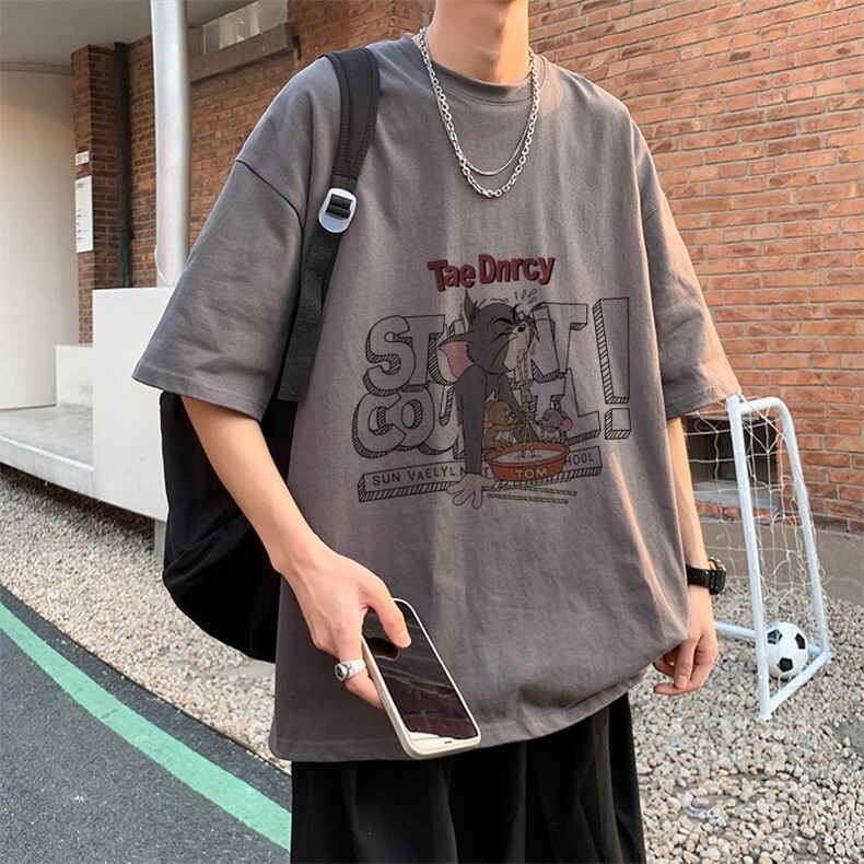 夏季230克纯棉港风宽松大码圆领落肩短袖T恤上衣-T736-P20,男装T恤,星座310B