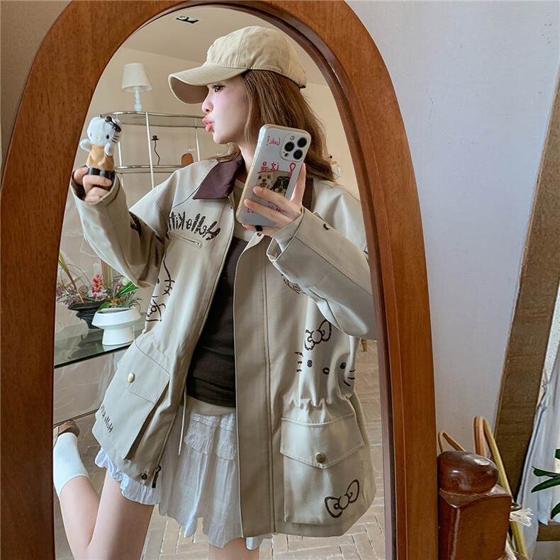 爆款卡通工装风衣外套女春秋2025新款学院风减龄休闲夹克上衣爆款,女装风衣,2C135