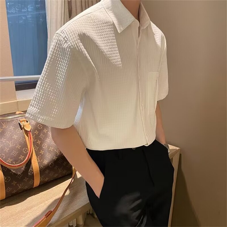 夏季复古潮男百搭垂感男短袖宽松休闲潮流美式痞帅设计感衬衣,男装衬衫,星座506A