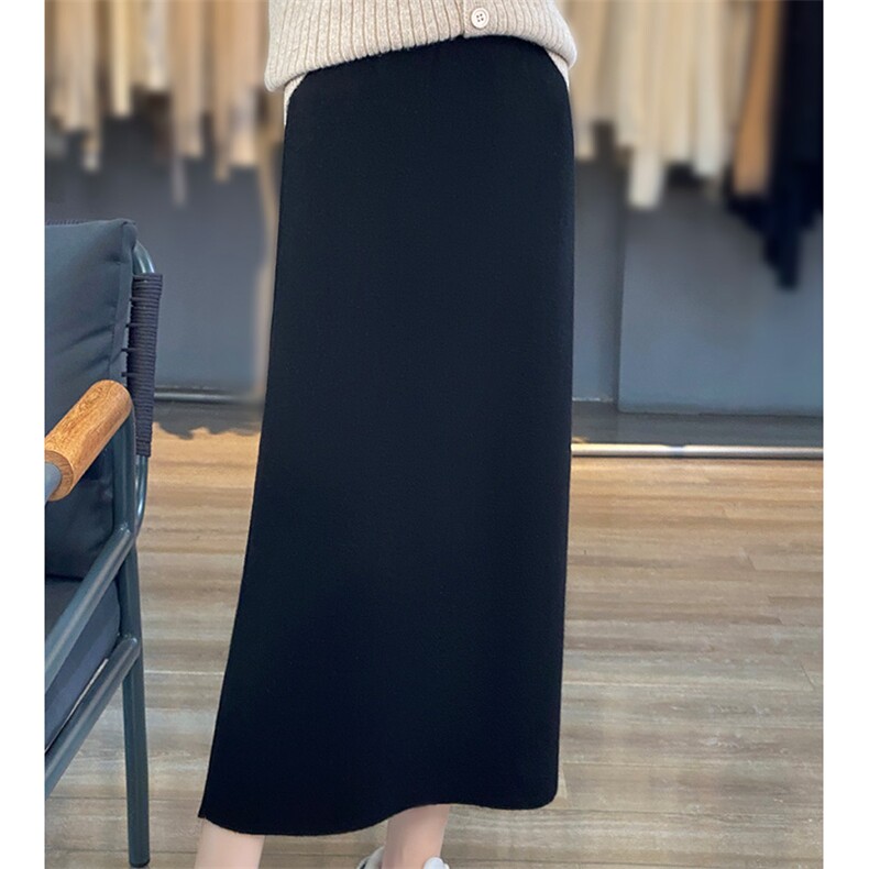 时尚百搭女士秋冬羊毛半身裙高腰显瘦A字裙优雅气质长裙,女装半身裙,暖思雅