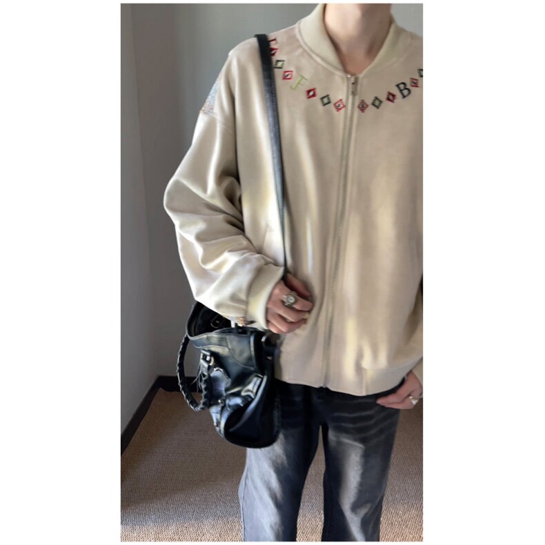 潮民族风字母刺绣夹克男女秋复古宽松棒球领夹克百搭休闲情侣款，男装民族服装，四季星座505