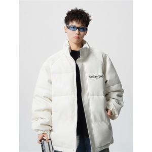 鳄鱼纹印花设计大码M-5XL手塞棉夹克PU皮棉服外套男8507P120控158图片