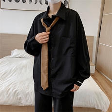 2023新品春装INS同款bf衣服纯色领带痞帅长袖衬衫外套W380-P35，男装衬衫，星座512-2