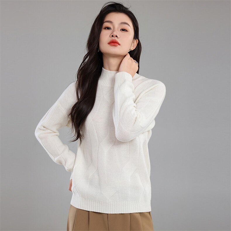 2025年秋季新款重工麻花纹纯色针织衫休闲时尚，女装针织衫/毛衣，奢优羊绒