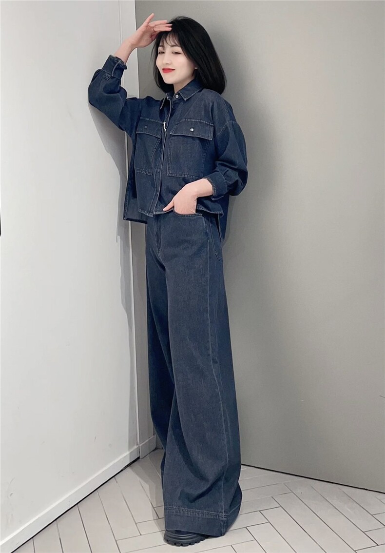 春季新款翻盖口袋洗水棉质牛仔衬衫,女装衬衫,湘姗